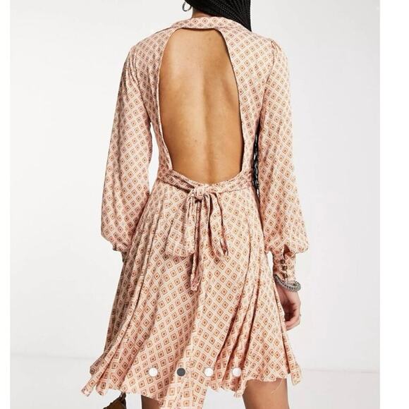 Free People NWT It Takes Two Geometric Print Collared Open Back Dress Size S - Picture 5 of 15